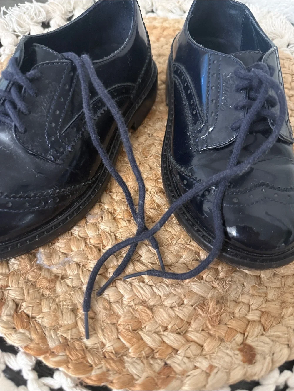 Gucci Kids BLack Patent Leather Wingtip Brogue Lace Up Shoes Size EU 27 US 10.5